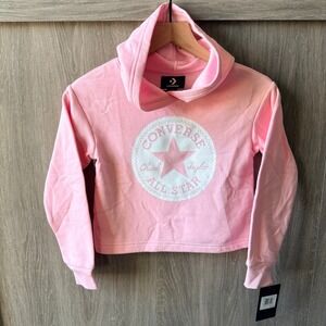 Converse Hoodie Girls Small 8-10Y Sunrise Pink Cropped Logo Sweatshirt NWT